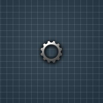 gear wheel on blue squared surface - 3d illustration