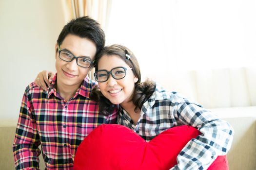 Happy Young adult Couples in living room