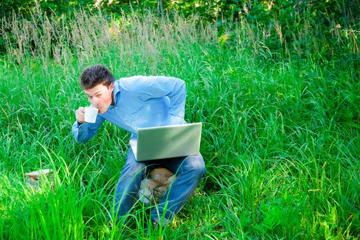 Man captivated by something in the computer