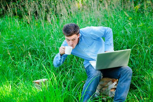 Man captivated by something in the computer