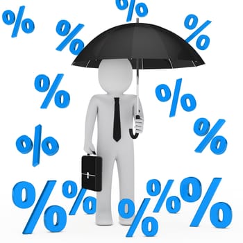 businessman with umbrella falling blue sale percent