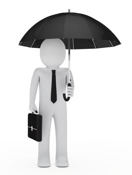 businessman with briefcase hold a black umbrella