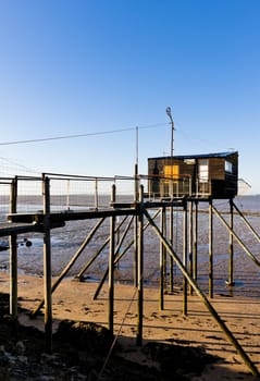 pier with a fishing house, Gironde Department, Aquitaine, France