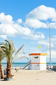 lifeguard cabin on the beach in Narbonne Plage, Languedoc-Roussillon, France