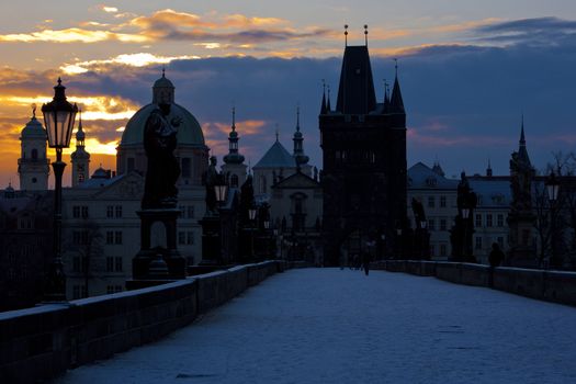 Charles Bridge at dawn, Prague, Czech Republic