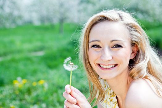 beautiful young girl happy in summer outdoor