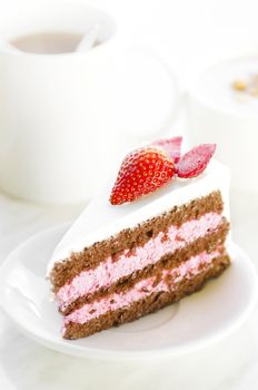 Strawberry slice cake, natural lighting