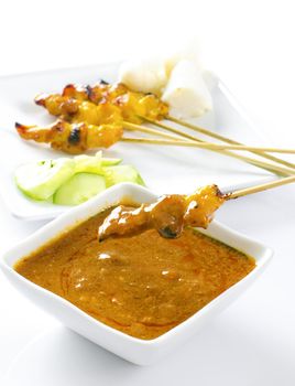 Delicious chicken satay on skewers