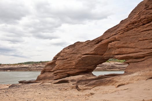 Sampanbok (3000 Hole), The Amazing of Rock in Mekong River, Ubon Ratchathani, Thailand.