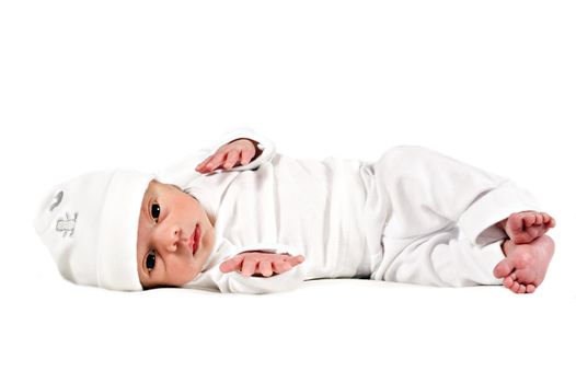 Adorable new born baby on white