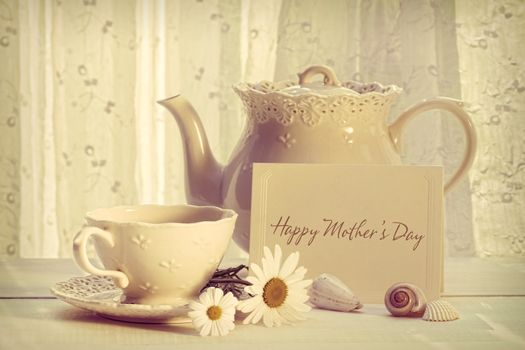 Note card with teapot and cup for Mother's day breakfast