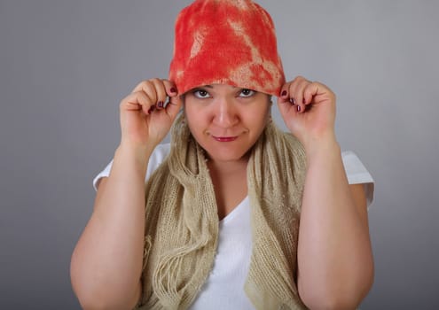 Nice over weight woman in red hat