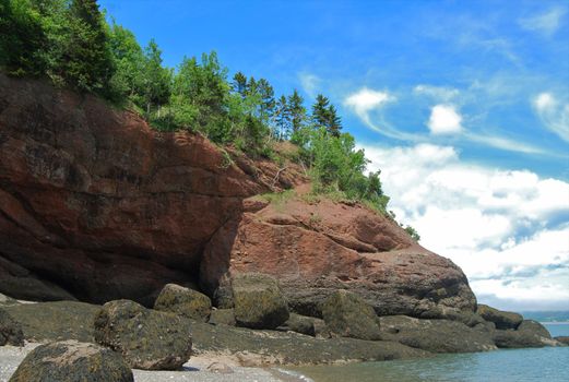These sea cliffs are located in New Brunswick's Fundy National Park, on the Bay of Fundy.
