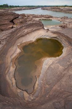 Sampanbok (3000 Hole), The Amazing of Rock in Mekong River, Ubon Ratchathani, Thailand.