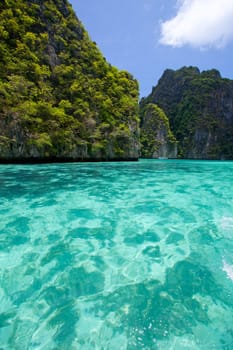 Cliff and the clear sea Phi Phi Leh south of Thailand