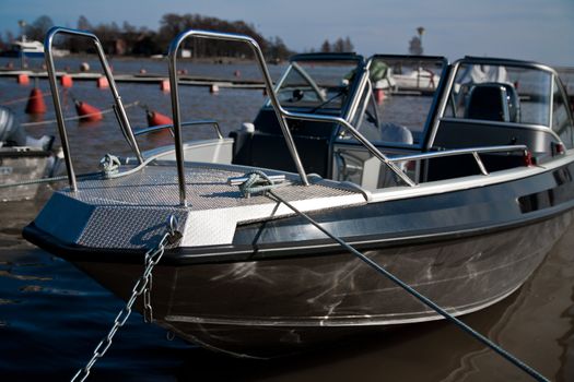 Aluminium boat on a sea harbour