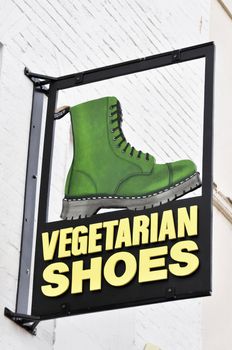Vegetarian Shoes sign in Brighton, England, UK