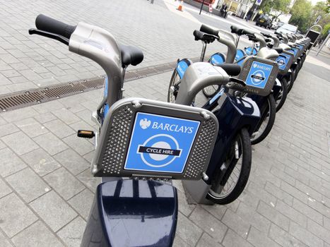 Barclays Cycle Hire rack in London, England, UK