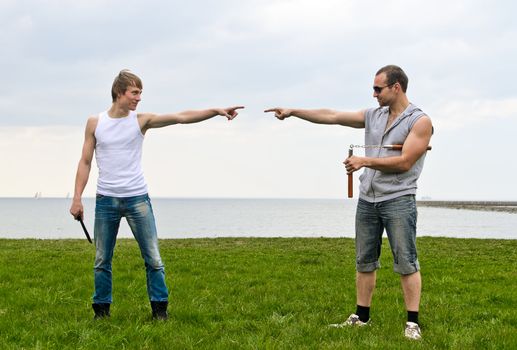 Opposition: Two fighters show at each other.