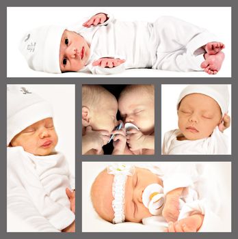 Collage of new born twin babies