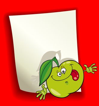 cartoon design illustration with blank page and funny green apple