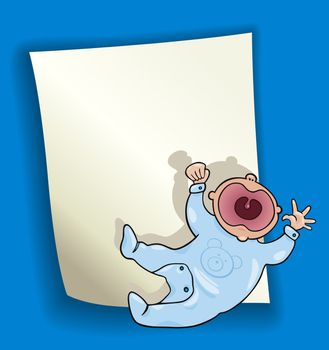 cartoon design illustration with blank page and little baby