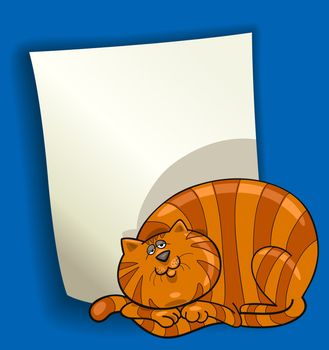 cartoon design illustration with blank page and sleepy red fat cat