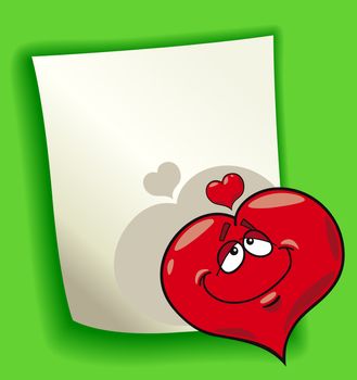 cartoon design illustration with blank page and funny heart in love