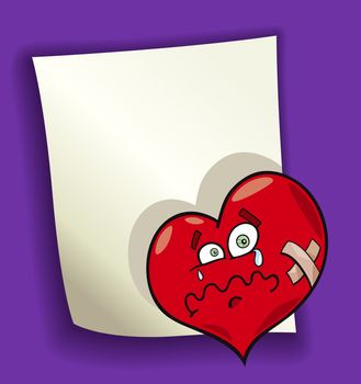 cartoon design illustration with blank page and broken heart