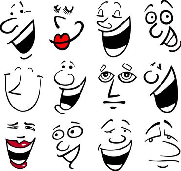 Cartoon faces and emotions for humor or comics design