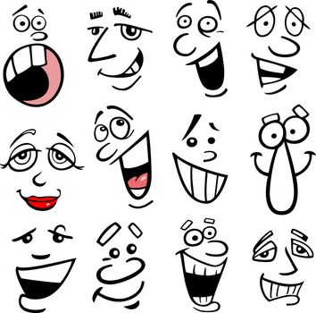 Cartoon faces and emotions for humor or comics design