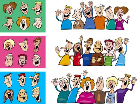cartoon illustration of happy people big set