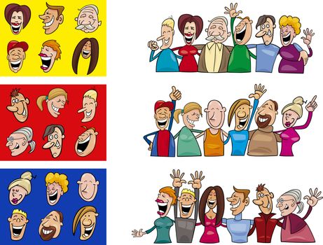 cartoon illustration of happy people big set