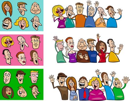 cartoon illustration of happy people big set