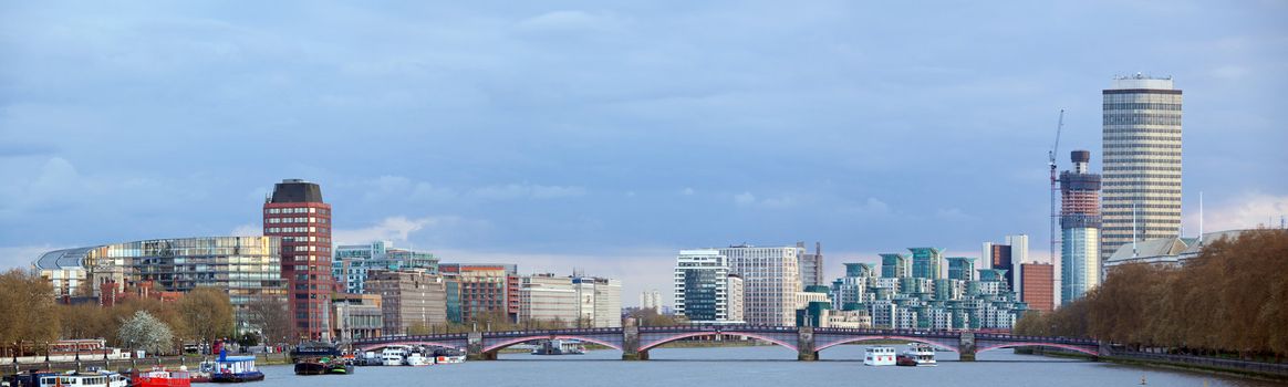 London Skylines Skyscrapers along River thames England UK