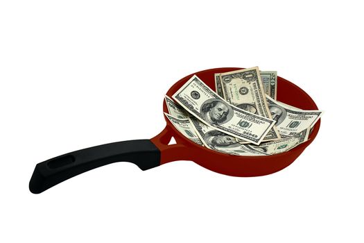 frying pan with dollars