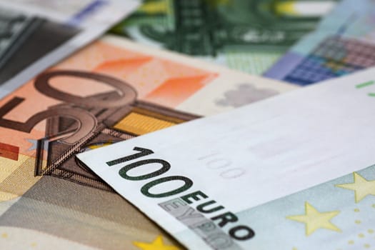 close up of euro banknotes