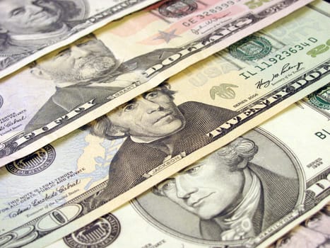 close up of dollars banknotes