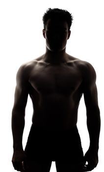 Muscular man in silhouette isolated on white background