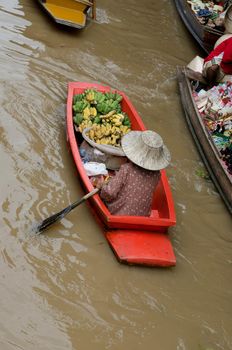 boats in Damnernsaduak floating market Thailand
