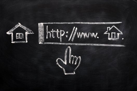 Click for Homepage sign drawn with chalk on a blackboard