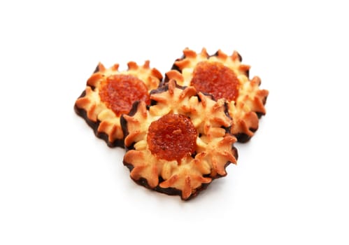 cookies with flowers shape and with jam on white