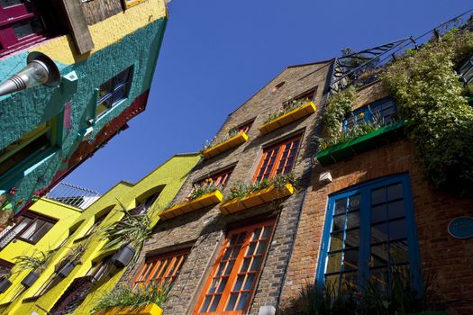 The colourful and vibrant Neal's Yard (a small alley in Covent Garden between Shorts Gardens and Monmouth Street) in London.