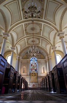 Interior shot of the Church of St. Giles-in-the-Fields in London.