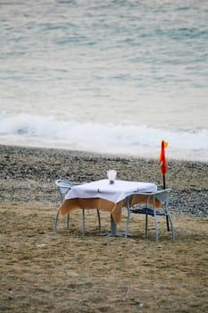 close-up of a dinner on the beach..