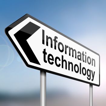 illustration depicting a sign post with directional arrow containing an information technology concept. Blurred background.