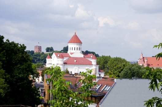 Vilnius oldtown buildings. Gediminas castle. Unesco heritage in Lithuania.