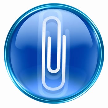 Paper clip icon blue, isolated on white background