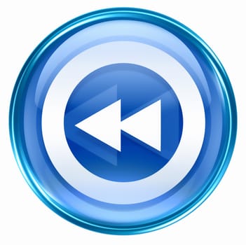 Rewind icon blue, isolated on white background.