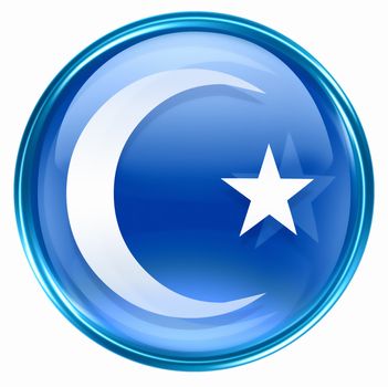 moon and star icon blue, isolated on white background.